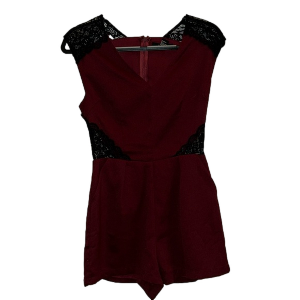 Burgundy w/ Black Lace Trim Romper: Forever 21: Size S